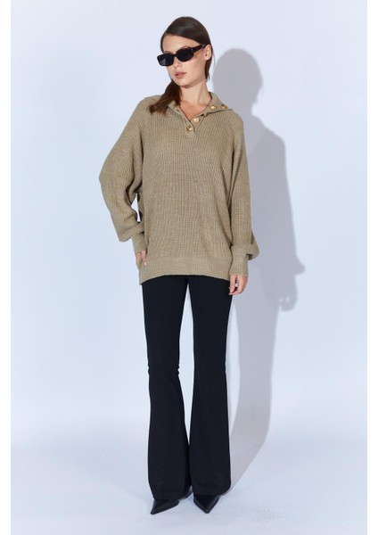 Kadın Vizon Şal Yaka Düğmeli Triko Kazak indirimleri