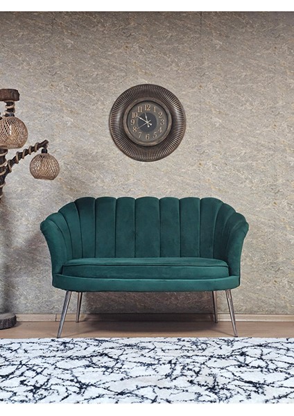 Ikili Istiridye Krom Kaplama Sivriltme Ayak Çay Seti Koltuk Ikili Berjer , Ikili Berjer Koltuk Yeşil Renk 110 x 48 Boyut/ebat