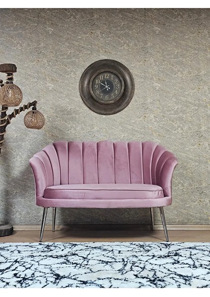 Ikili Istiridye Krom Kaplama Sivriltme Ayak Çay Seti Koltuk Ikili Berjer , Ikili Berjer Koltuk Pembe Renk 110 x 48 Boyut/ebat