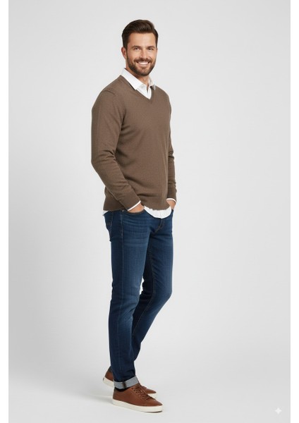 Erkek Baba Kazağı V Yakalı Ince Yün Dokuma fırsatları