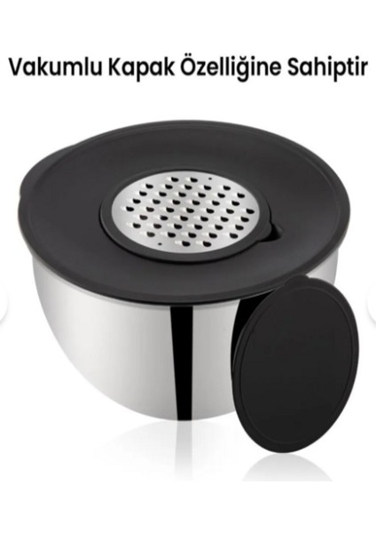 9 Parça 330 Paslanmaz Çelik Karıştırma Kasesi ve Saklama Kabı Seti – Rende Başlıklı, 17-21-26 cm