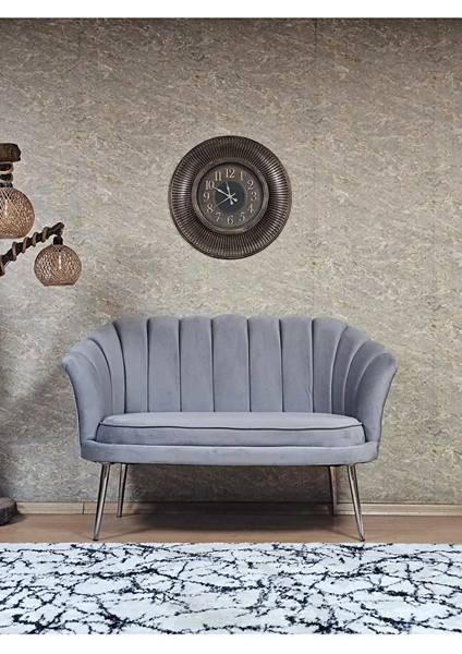 Ikili Istiridye Krom Kaplama Sivriltme Ayak Çay Seti Koltuk Ikili Berjer , Ikili Berjer Koltuk Gri Renk 110 x 48 Boyut/ebat