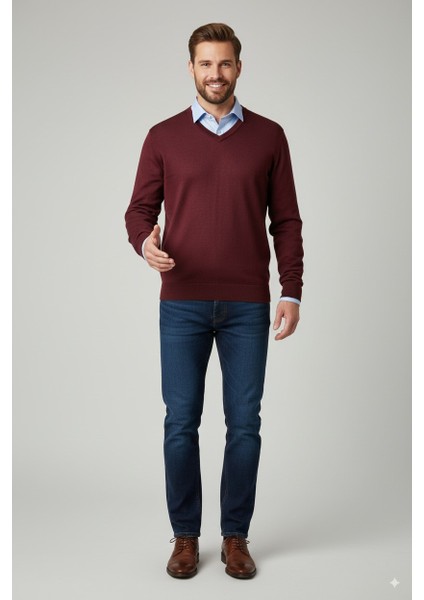 Erkek Baba Kazağı V Yakalı Ince Yün Dokuma fiyatları