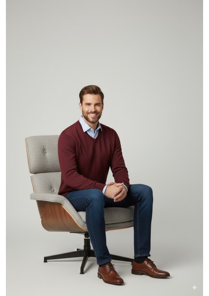 Erkek Baba Kazağı V Yakalı Ince Yün Dokuma fırsatları