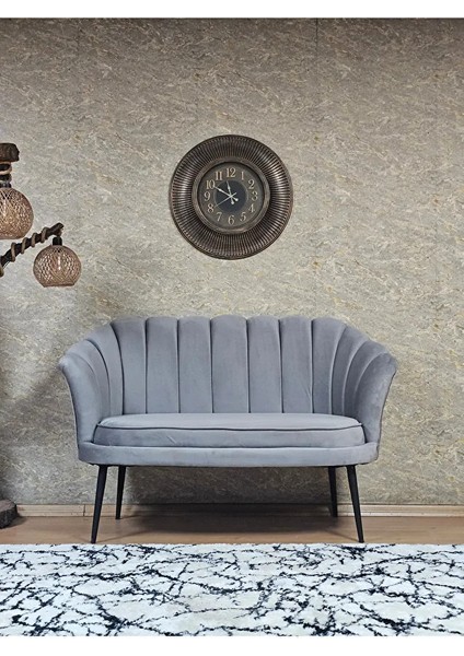 Ikili Istiridye Siyah Boyalı Sivriltme Ayak Çay Seti Koltuk Ikili Berjer , Ikili Berjer Koltuk Gri Renk 110 x 48 Boyut/ebat