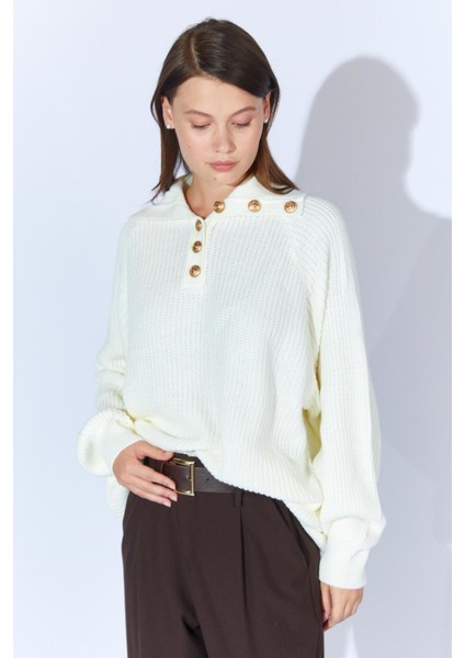 Kadın Kemik Şal Yaka Düğmeli Triko Kazak modelleri