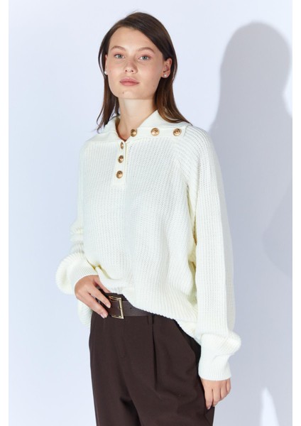 Kadın Kemik Şal Yaka Düğmeli Triko Kazak fırsatları