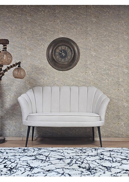 Ikili Istiridye Siyah Boyalı Sivriltme Ayak Çay Seti Koltuk Ikili Berjer , Ikili Berjer Koltuk Krem Renk 110 x 48 Boyut/ebat