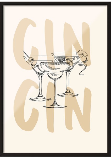 Siyah Çerçeveli Tablo, Cin Cin Tipografi Illüstrasyonu, Mutfak Dekoru Poster No: 113570