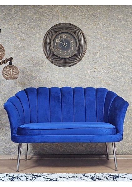 Ikili Istiridye Krom Kaplama Sivriltme Ayak Çay Seti Koltuk Ikili Berjer , Ikili Berjer Koltuk Mavi Renk 110 x 48 Boyut/ebat