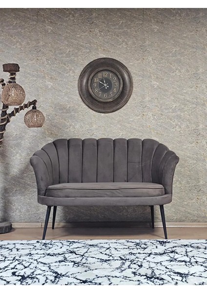 Ikili Istiridye Siyah Boyalı Sivriltme Ayak Çay Seti Koltuk Ikili Berjer , Ikili Berjer Koltuk Kahverengi Renk 110 x 48 Boyut/ebat