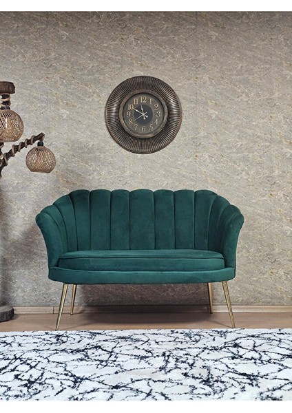 Ikili Istiridye Gold Kaplama Sivriltme Ayak Çay Seti Koltuk Ikili Berjer , Ikili Berjer Koltuk Yeşil Renk 110 x 48 Boyut/ebat