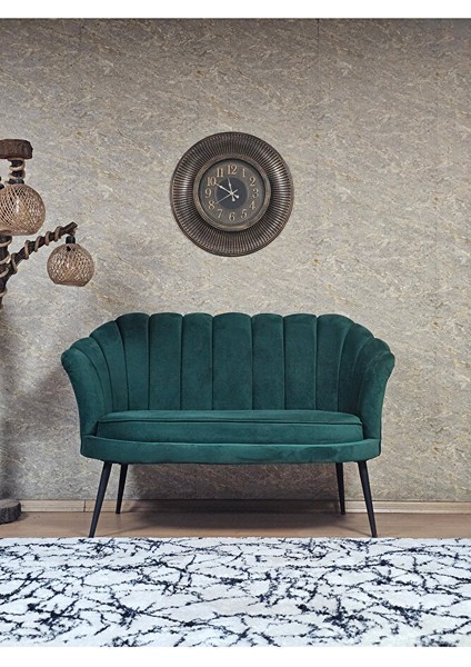 Ikili Istiridye Siyah Boyalı Sivriltme Ayak Çay Seti Koltuk Ikili Berjer , Ikili Berjer Koltuk Yeşil Renk 110 x 48 Boyut/ebat