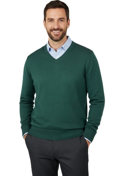 Erkek Uzun Kollu V Yakalı Düz Renk Klasik Model Rahat Kesim Tam Kalıp Yünlü Dokuma Kazak fiyatları