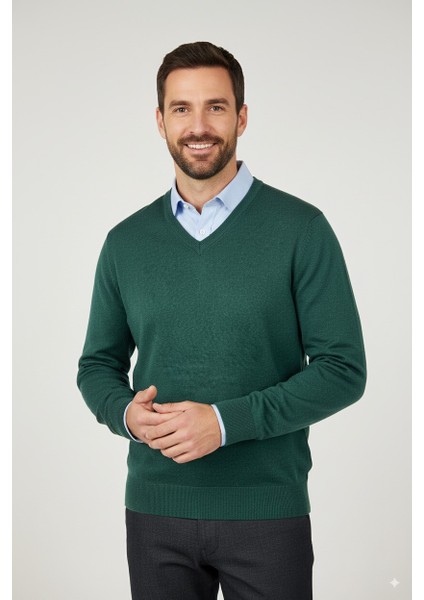 Erkek Uzun Kollu V Yakalı Düz Renk Klasik Model Rahat Kesim Tam Kalıp Yünlü Dokuma Kazak fırsatları