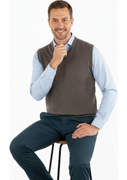 Erkek Baba Süveteri V Yakalı Ince Yün Dokuma fiyatları