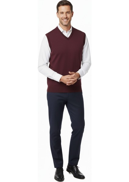 Erkek Baba Süveteri V Yakalı Ince Yün Dokuma