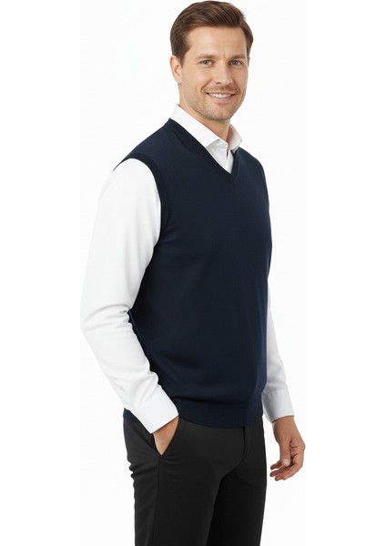 Erkek V Yakalı Düz Renk Klasik Model Rahat Kesim Tam Kalıp Yünlü Dokuma Süveter fiyatları