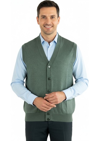 Erkek Baba Yeleği Önden Zarif Düğmeli ve Klasik Çift Cepli Rahat Kesim Ince Yünlü Dokuma fiyatları