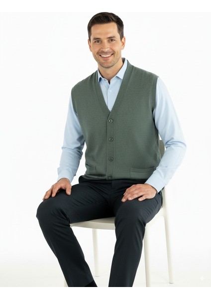 Erkek Baba Yeleği Önden Zarif Düğmeli ve Klasik Çift Cepli Rahat Kesim Ince Yünlü Dokuma modelleri