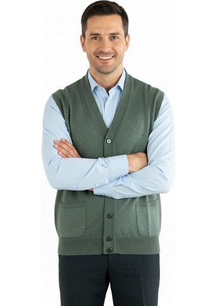 Erkek Baba Yeleği Önden Zarif Düğmeli ve Klasik Çift Cepli Rahat Kesim Ince Yünlü Dokuma fırsatları