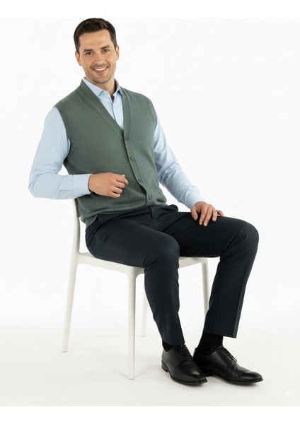 Erkek Baba Yeleği Önden Zarif Düğmeli ve Klasik Çift Cepli Rahat Kesim Ince Yünlü Dokuma indirimleri
