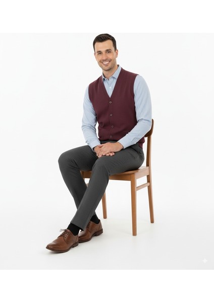 Erkek V Yakalı Düğmeli Çift Cepli Klasik Model Rahat Kesim Tam Kalıp Yünlü Dokuma Yelek modelleri