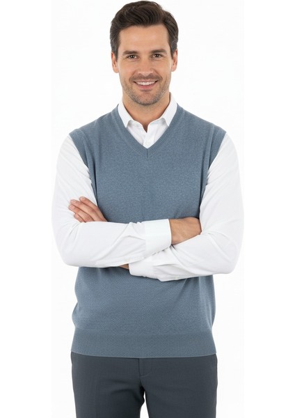 Erkek V Yakalı Düz Renk Klasik Model Rahat Kesim Tam Kalıp Yünlü Dokuma Süveter fiyatları