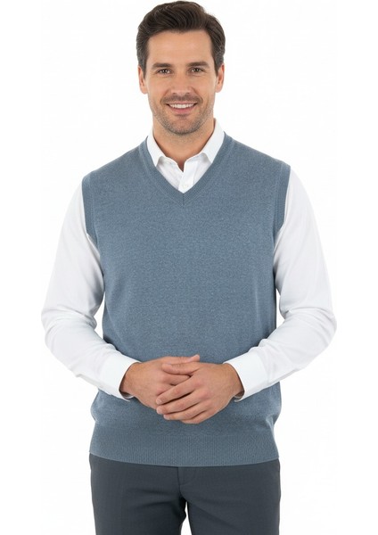 Erkek V Yakalı Düz Renk Klasik Model Rahat Kesim Tam Kalıp Yünlü Dokuma Süveter fırsatları