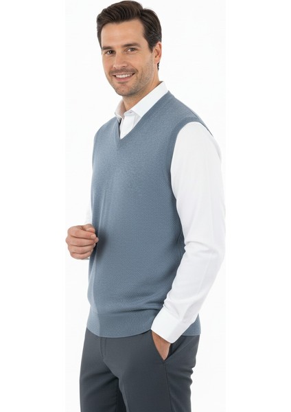 Erkek V Yakalı Düz Renk Klasik Model Rahat Kesim Tam Kalıp Yünlü Dokuma Süveter indirimleri