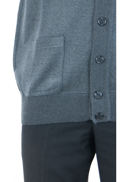 Erkek V Yakalı Düğmeli Çift Cepli Klasik Model Rahat Kesim Tam Kalıp Yünlü Dokuma Yelek