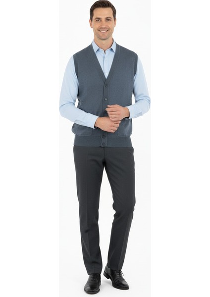 Erkek Baba Yeleği Önden Zarif Düğmeli ve Klasik Çift Cepli