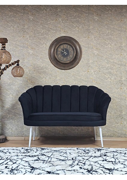 Ikili Istiridye Beyaz Boyalı Sivriltme Ayak Çay Seti Koltuk Tekli Berjer , Ikili Berjer Koltuk Siyah Renk 110 x 48 Boyut/ebat