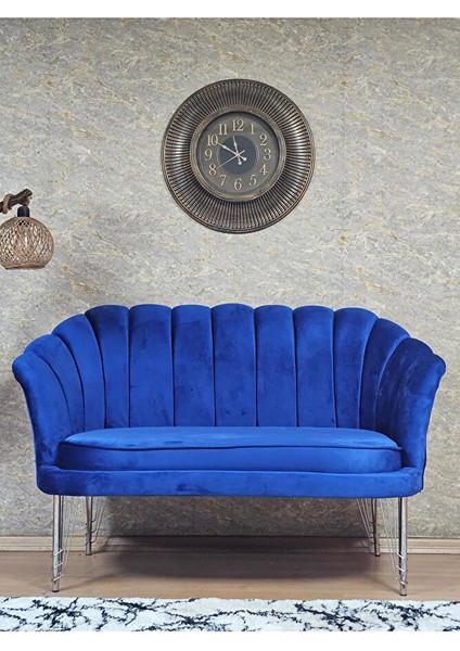 Ikili Istiridye Krom Kaplama Telli Ayak Çay Seti Koltuk Tekli Berjer , Ikili Berjer Koltuk Mavi Renk 110 x 48 Boyut/ebat