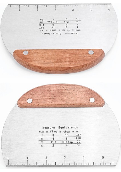 Ahşap Saplı Çelik Hamur Kesici - Kazıyıcı Spatula- Ölçekli Çelik Spatula - 1 Adet
