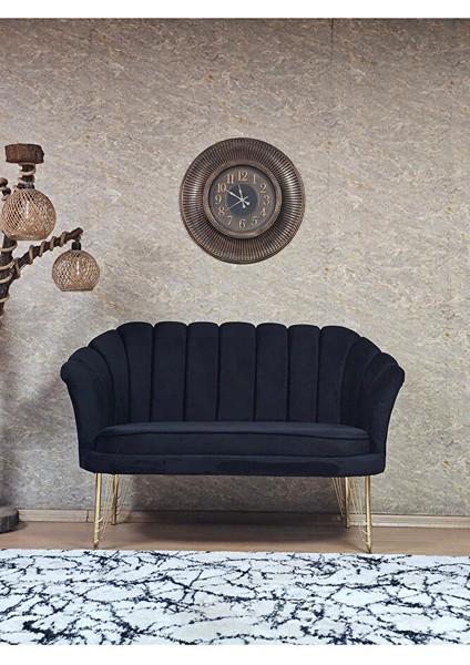 Ikili Istiridye Gold Kaplama Telli Ayak Çay Seti Koltuk Tekli Berjer , Ikili Berjer Koltuk Siyah Renk 110 x 48 Boyut/ebat