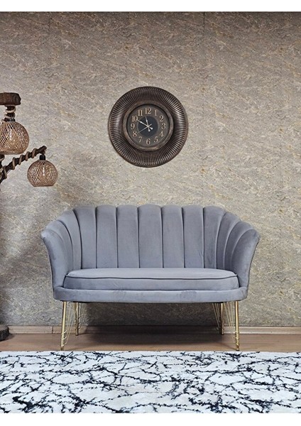 Ikili Istiridye Gold Kaplama Telli Ayak Çay Seti Koltuk Tekli Berjer , Ikili Berjer Koltuk Gri Renk 110 x 48 Boyut/ebat