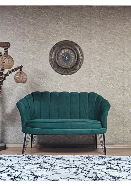 Ikili Istiridye Siyah Boyalı Telli Ayak Çay Seti Koltuk Tekli Berjer , Ikili Berjer Koltuk Yeşil Renk 110 x 48 Boyut/ebat