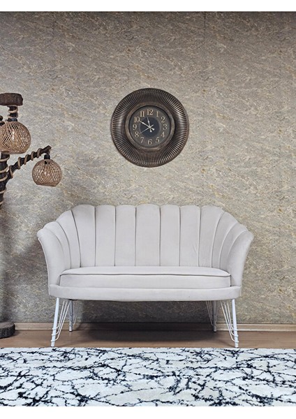 Ikili Istiridye Beyaz Boyalı Telli Ayak Çay Seti Koltuk Tekli Berjer , Ikili Berjer Koltuk Krem Renk 110 x 48 Boyut/ebat