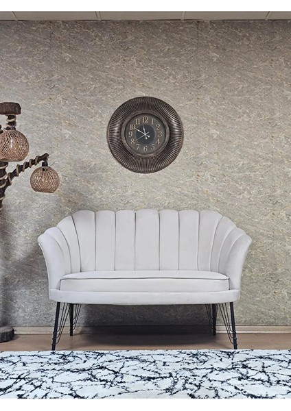 Ikili Istiridye Siyah Boyalı Telli Ayak Çay Seti Koltuk Tekli Berjer , Ikili Berjer Koltuk Krem Renk 110 x 48 Boyut/ebat