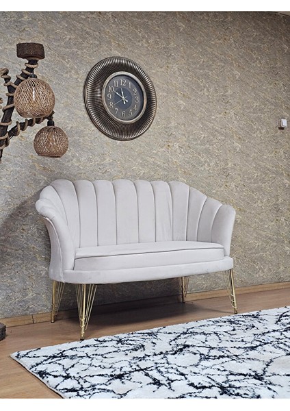 Ikili Istiridye Gold Kaplama Telli Ayak Çay Seti Koltuk Tekli Berjer , Ikili Berjer Koltuk Krem Renk 110 x 48 Boyut/ebat