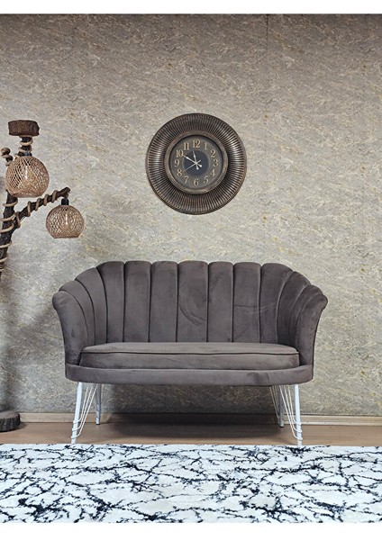 Ikili Istiridye Beyaz Boyalı Telli Ayak Çay Seti Koltuk Tekli Berjer , Ikili Berjer Koltuk Kahverengi Renk 110 x 48 Boyut/ebat