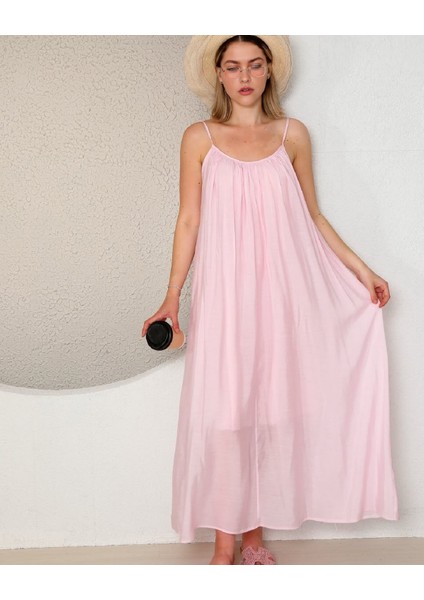 Ip Askılı Rahat Kalıp Astarlı Vual Uzun Keten Elbise fırsatları