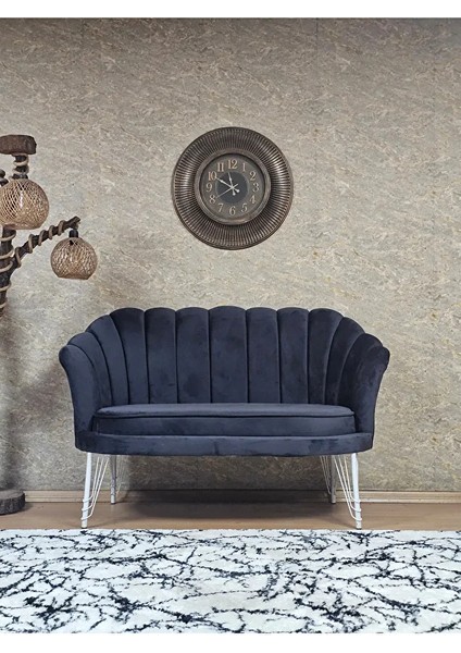 Ikili Istiridye Beyaz Boyalı Telli Ayak Çay Seti Koltuk Tekli Berjer , Ikili Berjer Koltuk Fume Renk 110 x 48 Boyut/ebat