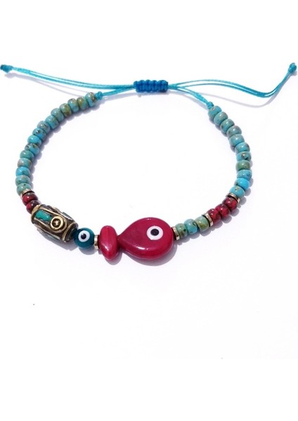 Hematit Doğaltaşlı Kırmızı Murano Cam Balık Nepal ve Miyuki Round Boncuklu Bileklik modelleri