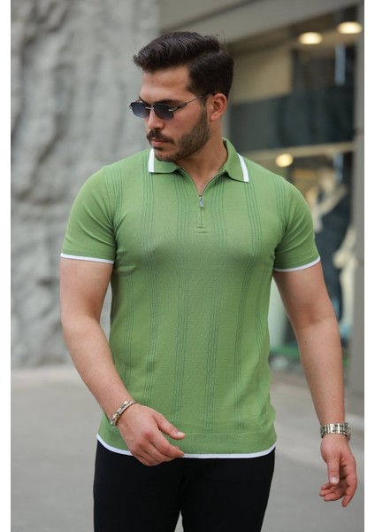 Erkek Fermuar Yakalı Kısa Kollu Tişört