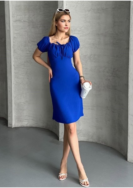 Göğsü Büzgülü Dar Kalıp Kolsuz Kısa Ayrobin Elbise