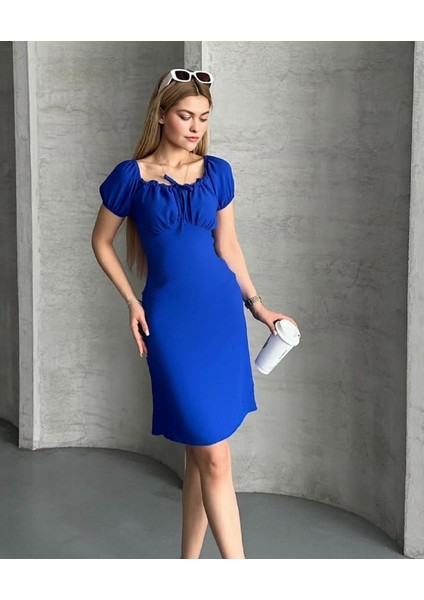 Göğsü Büzgülü Dar Kalıp Kolsuz Kısa Ayrobin Elbise fiyatları