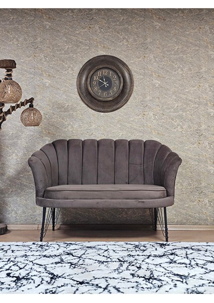 Ikili Istiridye Siyah Boyalı Telli Ayak Çay Seti Koltuk Tekli Berjer , Ikili Berjer Koltuk Kahverengi Renk 110 x 48 Boyut/ebat