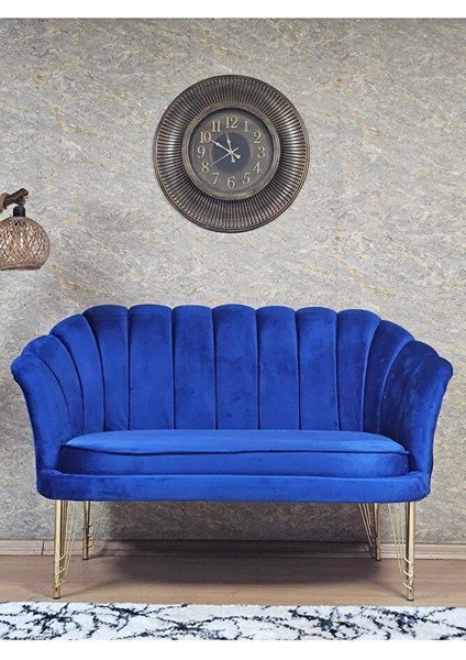 Ikili Istiridye Gold Kaplama Telli Ayak Çay Seti Koltuk Tekli Berjer , Ikili Berjer Koltuk Mavi Renk 110 x 48 Boyut/ebat